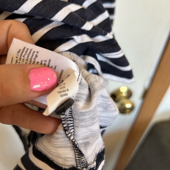 Eddie Bauer, large 100% cotton, navy blue and white striped. Nautical cardigan - Picture 6 of 8